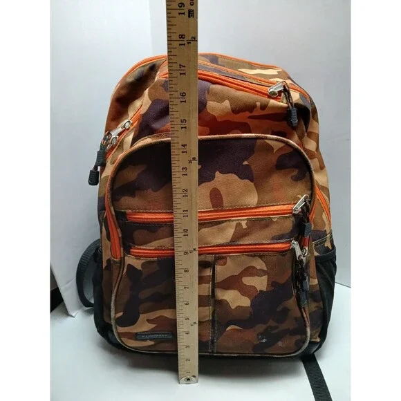 EASTSPORT Camouflage Backpack 18" Orange Zippers Padded Straps School Travel - Picture 7 of 7
